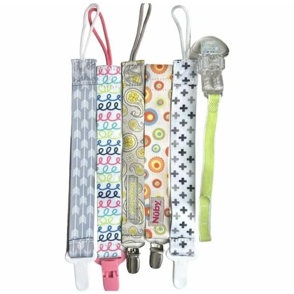 Mixed Lot of Gender Neutral Nuby Boogin Head Pacifier Straps Holders for Babies - Picture 1 of 1